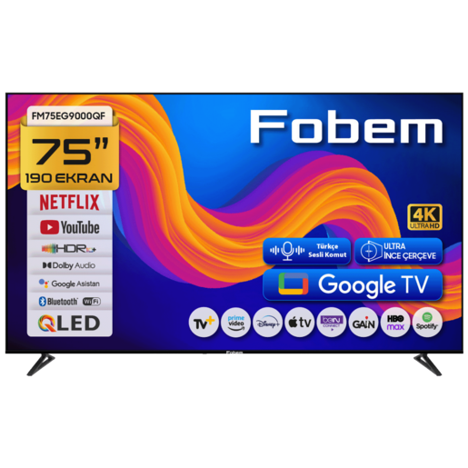 Fobem QLED televizor FM75EG9000QF, 4K Ultra HD, Smart TV, Google TV™, HDR10+, crni