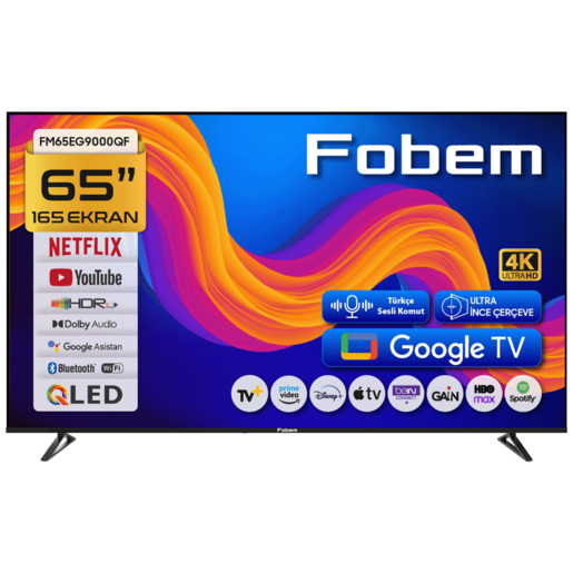 Fobem QLED televizor FM65EG9000QF, 4K Ultra HD, Smart TV, Google TV™, HDR10+, crni