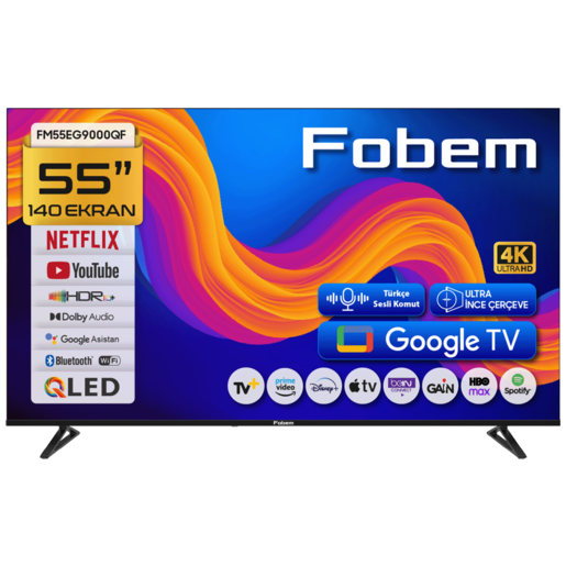Fobem QLED televizor FM55EG9000QF, 4K Ultra HD, Smart TV, Google TV™, HDR10+, crni