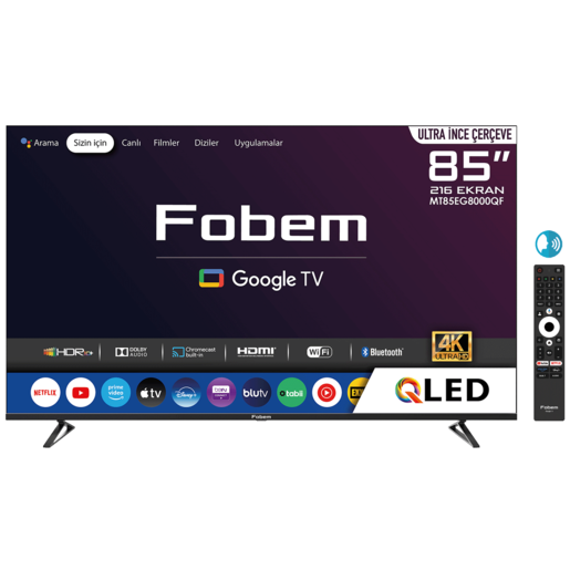 Fobem QLED televizor MT85EG8000QF, 4K Ultra HD, Smart TV, Google TV™, HDR10+, crni