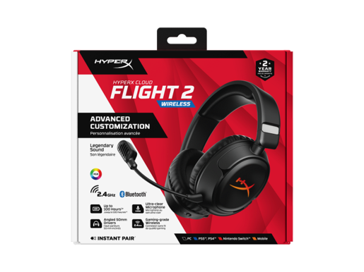 HyperX gaming slušalice Cloud Flight 2, bežične, RGB, crne