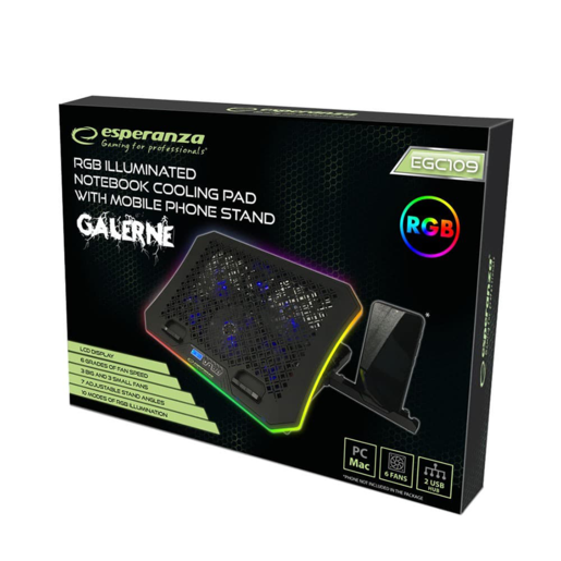 Esperanza gaming postolje za laptop Galerne EGC109, RGB, držač za mobitel