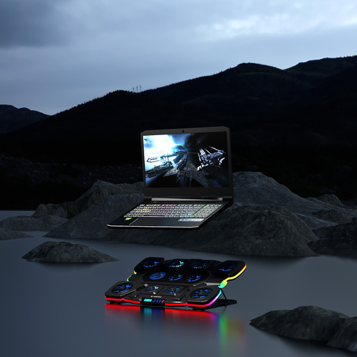 Rampage gaming postolje za laptop Glacier S50, 11 ventilatora, LCD, RGB, crno