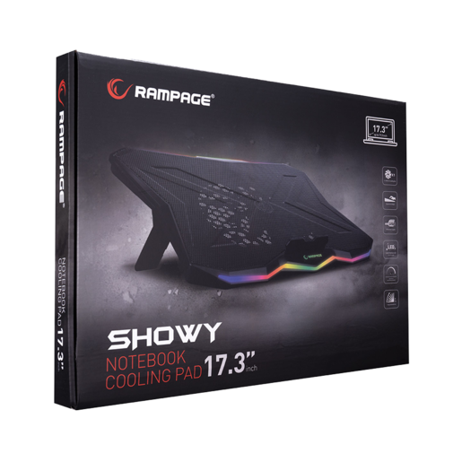 Rampage gaming postolje za laptop Showy AD-RC8, 15"-17", 180mm ventilator, RGB, crno
