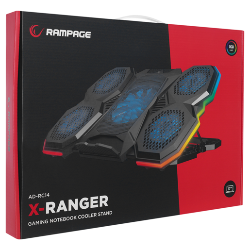 Rampage gaming postolje za laptop X-Ranger AD-RC14, 9"-17", 5 ventilatora, RGB