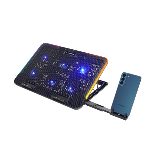 Rampage gaming postolje za laptop Sixpower R9, 6 ventilatora, RGB, držač za mobitel