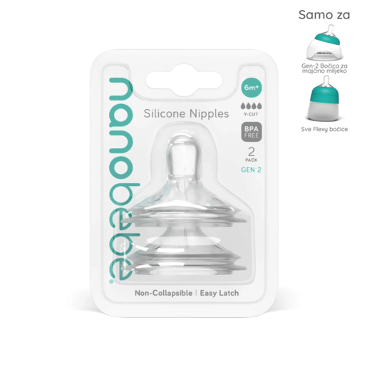 Nanobébé Nanobébé silikonski sisači za dječje bočice, 2 kom, Y-cut, GEN2 / F3023419