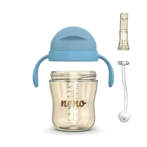 Neno Bebesito Blue – bočica sa slamkom i ručkama 240 ml (6m+)