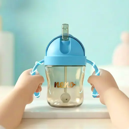 Neno Bebesito Blue – bočica sa slamkom i ručkama 240 ml (6m+)