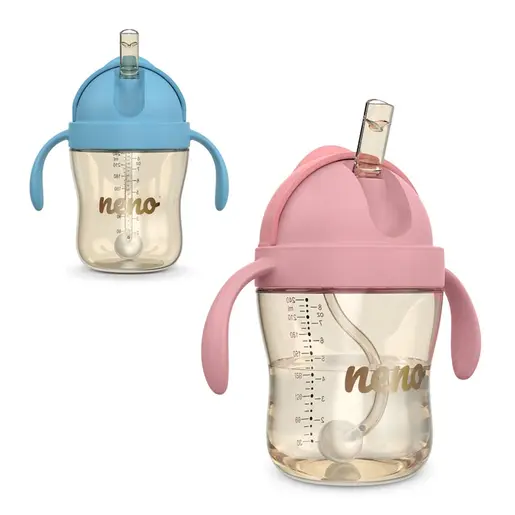 Neno Bebesito Pink – bočica sa slamkom i ručkama 240 ml (6m+)