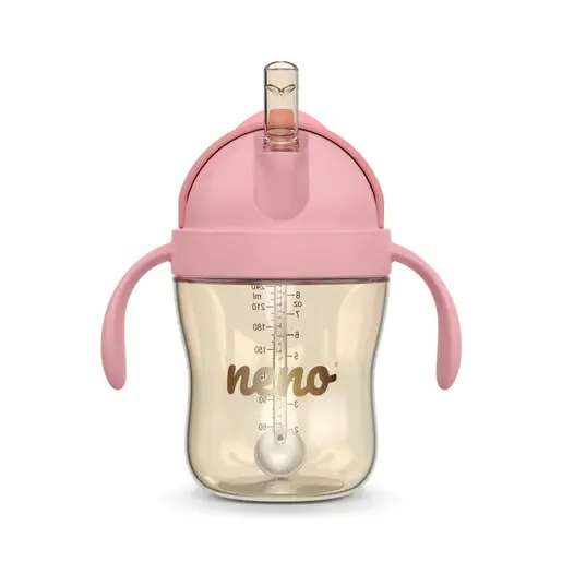 Neno Bebesito Pink – bočica sa slamkom i ručkama 240 ml (6m+)