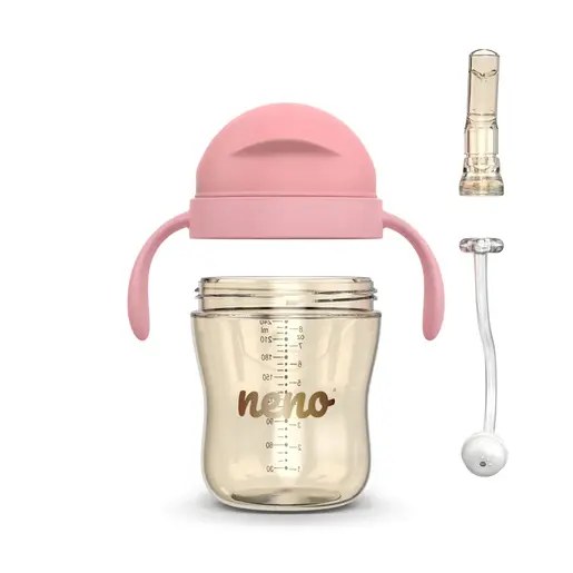 Neno Bebesito Pink – bočica sa slamkom i ručkama 240 ml (6m+)
