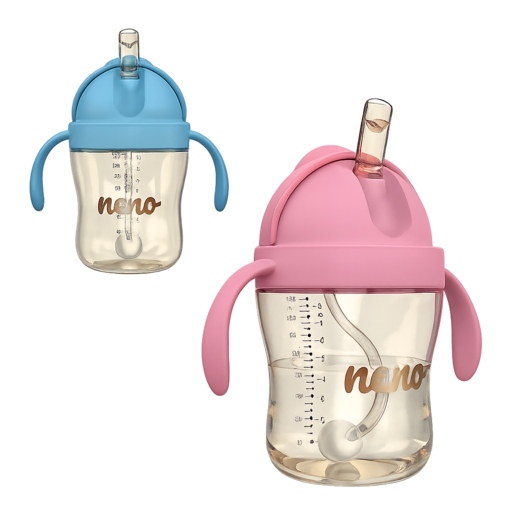 Neno Bebesito Pink – bočica sa slamkom i ručkama 240 ml (6m+)