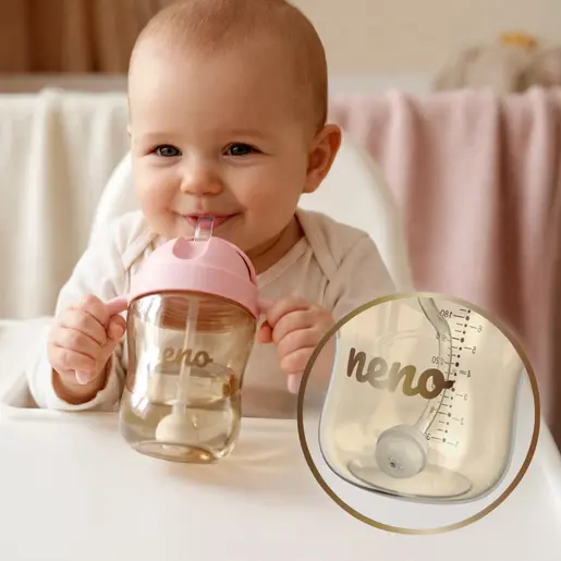Neno Bebesito Pink – bočica sa slamkom i ručkama 240 ml (6m+)