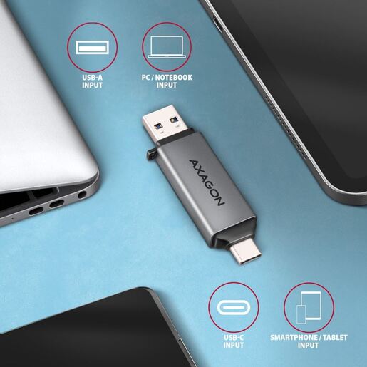 AXAGON čitač memorijskih kartica CRE-DAC, USB-A/USB-C, SD/microSD