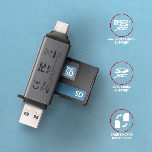 AXAGON čitač memorijskih kartica CRE-DAC, USB-A/USB-C, SD/microSD