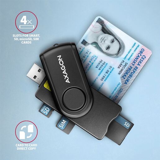 AXAGON čitač pametnih kartica CRE-SMP2A Pocket Reader, USB 2.0