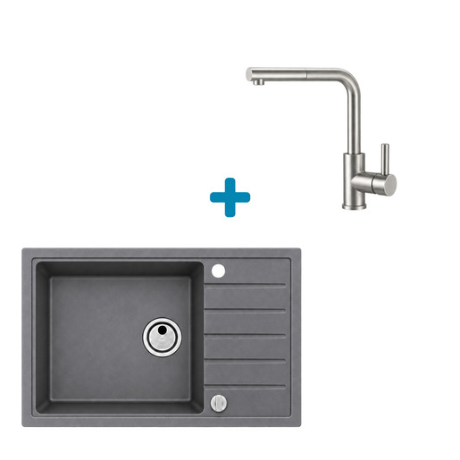 Alveus set: sudoper ATROX 30 i česma Siros-P – siva