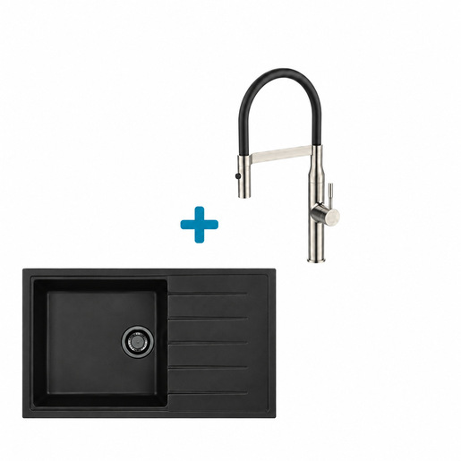 Alveus set: reverzibilni sudoper CADIT 40 Black Edition i česma Mirage-PS – crna/inox