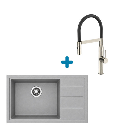 Alveus set: lijevi sudoper PURE-G 70 i česma Mirage-PS – siva/inox