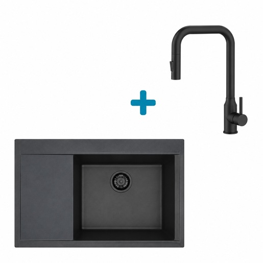 Alveus set: desni sudoper PURE-G 70 Black Edition i česma Bloom-PS – crna