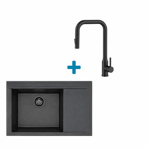 Alveus set: lijevi sudoper PURE-G 70 Black Edition i česma Bloom-PS – crna
