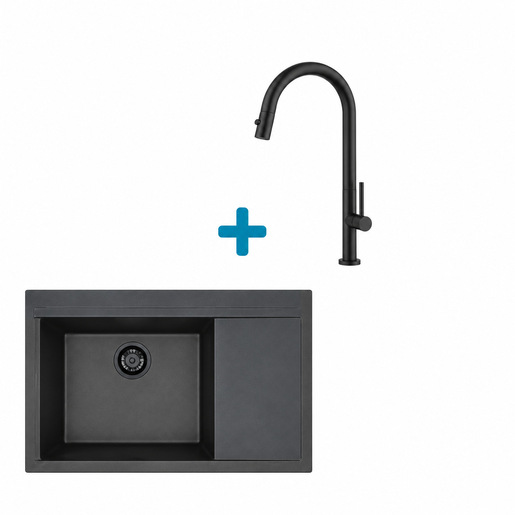 Alveus set: lijevi sudoper PURE-G 70 Black Edition i česma Nova-PS – crna