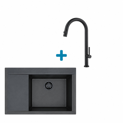 Alveus set: desni sudoper PURE-G 70 Black Edition i česma Nova-PS – crna
