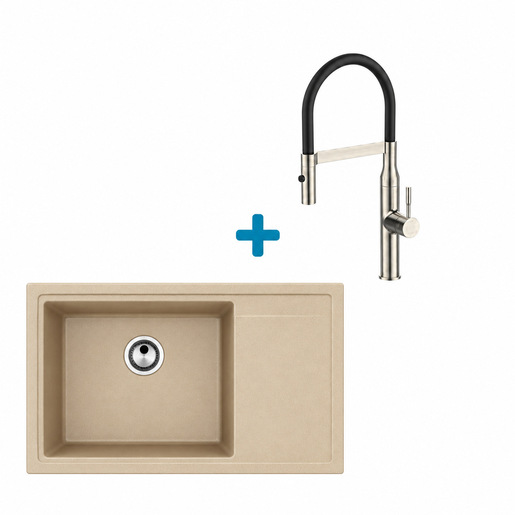 Alveus set: lijevi sudoper PURE-G 70 i česma Mirage-PS – bež/inox