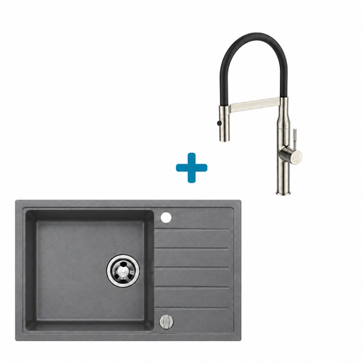 Alveus set: reverzibilni sudoper CADIT 40 i česma Mirage-PS – siva/inox