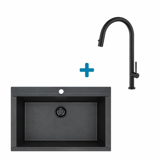 Alveus set: sudoper PURE-G 40 Black Edition i česma Nova-PS – crna