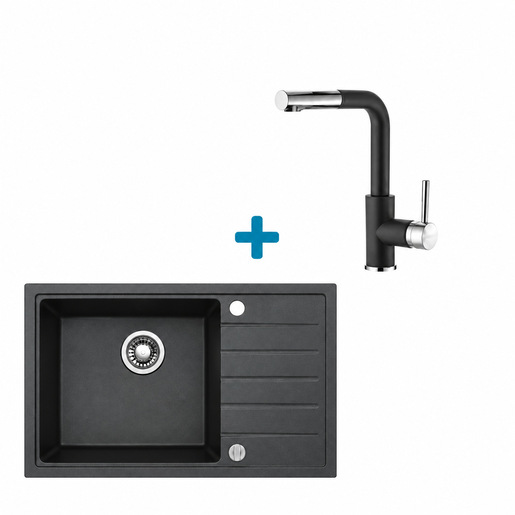 Alveus set: lijevi sudoper PURE-G 70 i česma Siros-P – antracit
