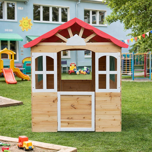 KINDER HOME Dječija drvena kućica za igru na otvorenom - za dvorište i baštu, 115×102×129 cm C996