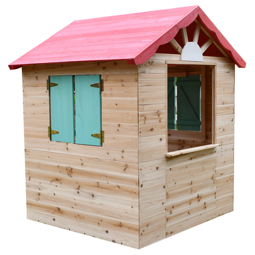 KINDER HOME Dječija drvena kućica za igru na otvorenom - za dvorište i baštu, 115×102×129 cm C996