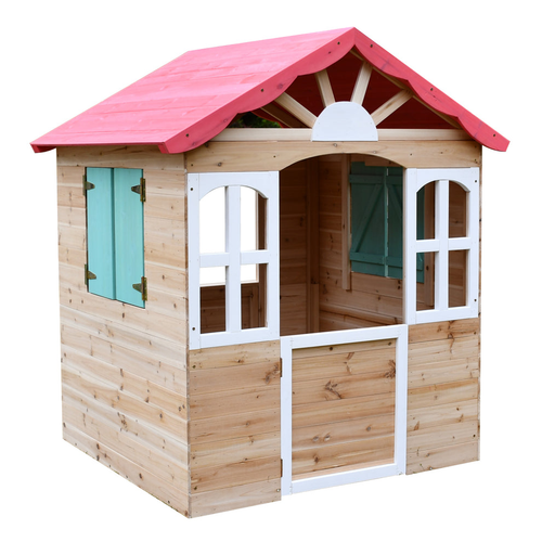KINDER HOME Dječija drvena kućica za igru na otvorenom - za dvorište i baštu, 115×102×129 cm C996