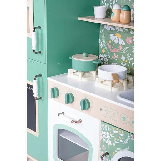 KINDER HOME Dječija drvena kuhinja – vintage stil sa elektronskim pločama za kuhanje, svjetlima, zvukovima i funkcionalnim dodacima V10C790B