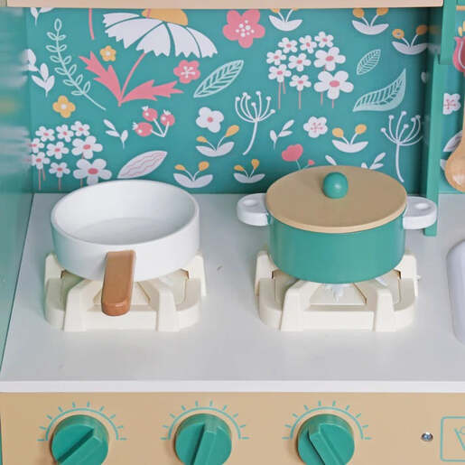 KINDER HOME Dječija drvena kuhinja – vintage stil sa elektronskim pločama za kuhanje, svjetlima, zvukovima i funkcionalnim dodacima V10C790B