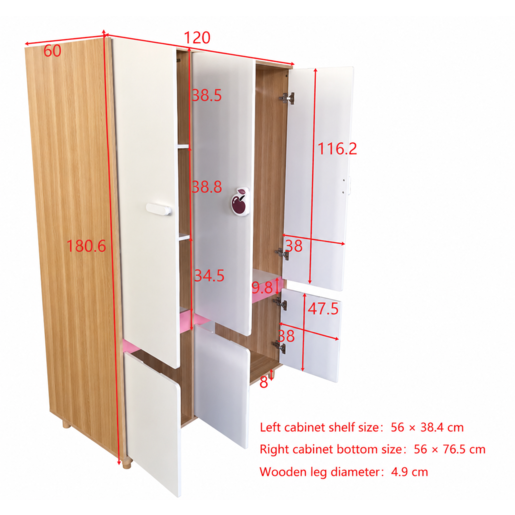KINDER HOME Dječiji ormar Cherry, 120x60x180cm SRW-56