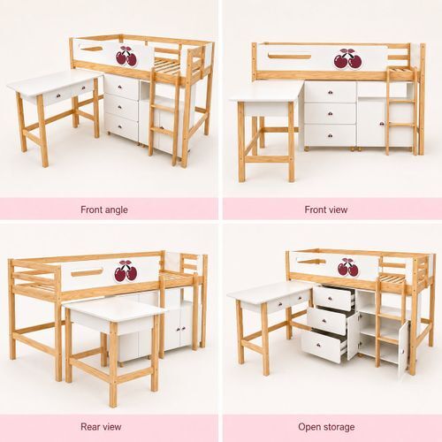 KINDER HOME Dječiji krevet Cherry sa policama i radnim stolom - 200x90cm SRK-57