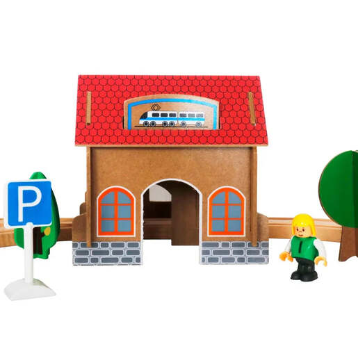 KINDER HOME Dječiji drveni voz, 88 dijelova, lokomotiva na baterije, 3+ V04C048