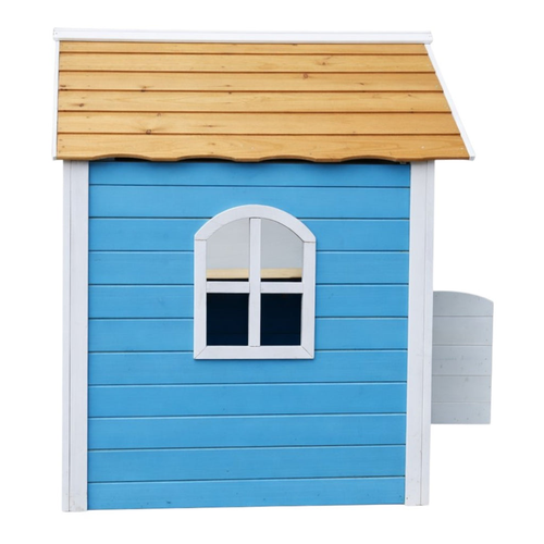 KINDER HOME Dječija drvena kućica za igru – Za igranje uloga, dvorište i baštu, plava, 118×138×132,5 WKP-113