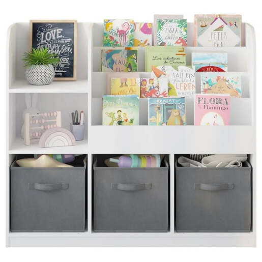 KINDER HOME dječiji organizator za knjige i igračke s 3 tekstilne kutije 92 × 30 × 80 cm JWTR-3458
