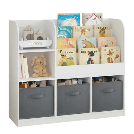 KINDER HOME dječiji organizator za knjige i igračke s 3 tekstilne kutije 92 × 30 × 80 cm JWTR-3458