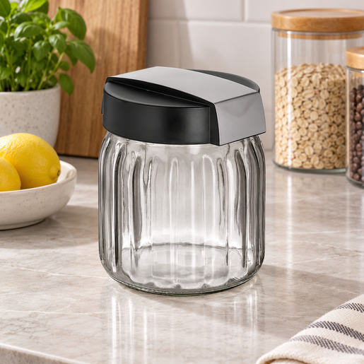 INART staklenka 1 l Ø12 × 14 cm, sivo-crna