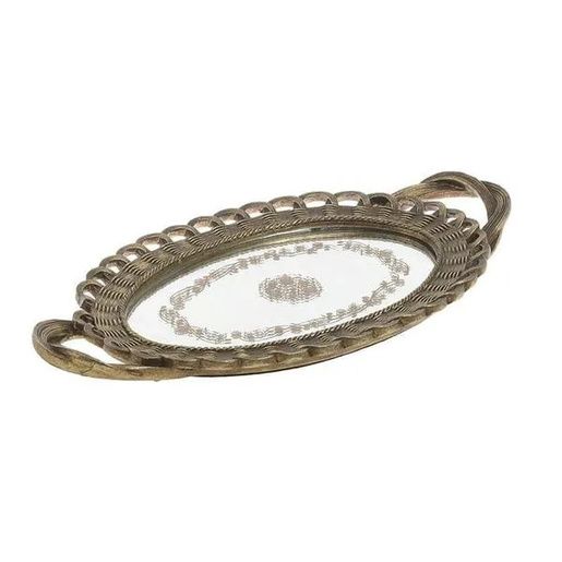 INART dekorativna tacna s ogledalom 39 × 22 × 4 cm, crno-zlatna