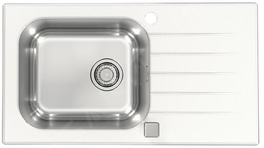 Alveus sudoper Vitro 20, bijelo staklo, 780 × 435 mm, inox i kaljeno staklo, 1130527