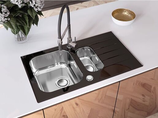Alveus sudoper Glassix Up 20, crno staklo, 860 × 500 mm, inox i kaljeno staklo, 1123823