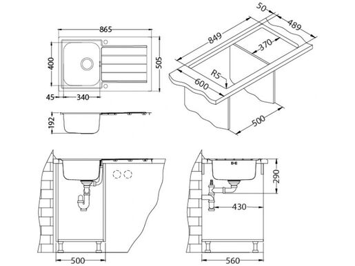 Alveus sudoper Line Maxim 20, 860 × 500 mm, satinirani inox, 1089611