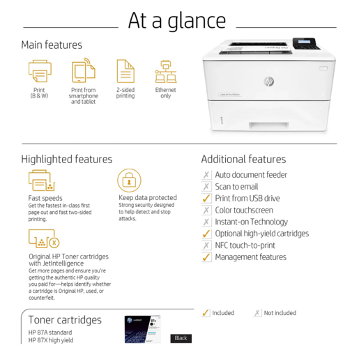 HP LaserJet Pro M501dn, J8H61A, A4 mono laserski printer, 43 str/min, automatski duplex, USB, Gigabit LAN