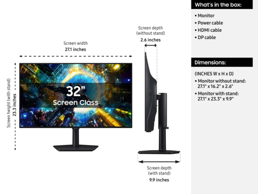 SAMSUNG Odyssey G8 G80HS gaming monitor, 32", 6K 165Hz / 3K 330Hz, Fast IPS, 400 cd/m2, NVIDIA G-Sync Compatible, AMD FreeSync, HDMI x2, DP, USB 3.2, 1ms